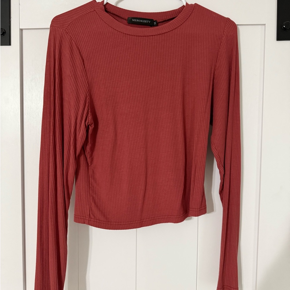 Terracotta Ribbed Long Sleeve Top